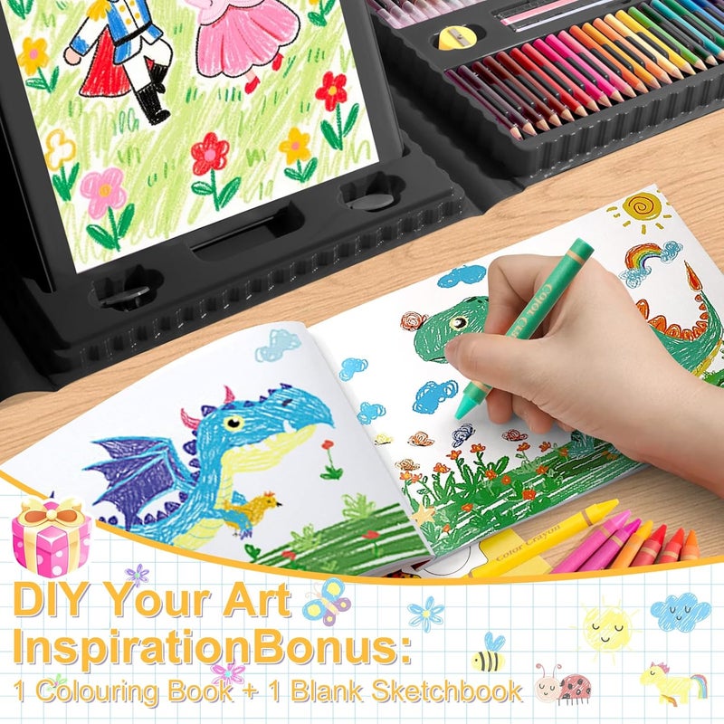 GOTIDEAL Kids Art Kit,Art Supplies for Kids,210 PCS Art Set with Double Sided Trifold Easel,Coloring Book, Crayons, Markers, Watercolor Pens, Arts & Crafts,Gift for 4-12 Year Old(Black) - Image 5